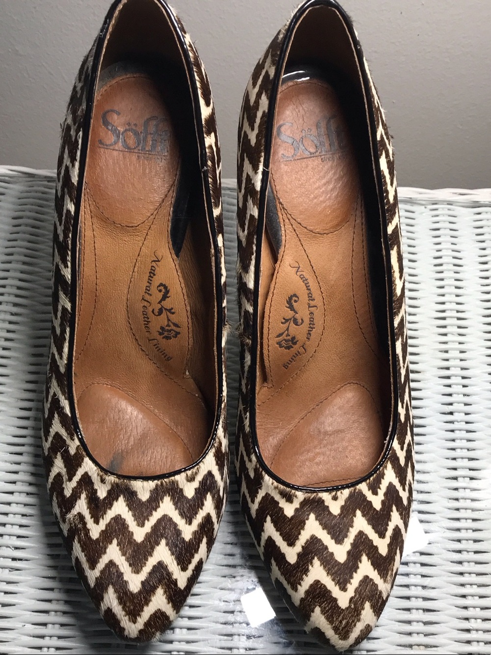 Sofft Brown and Cream Zigzag Pointed-Toe Pumps